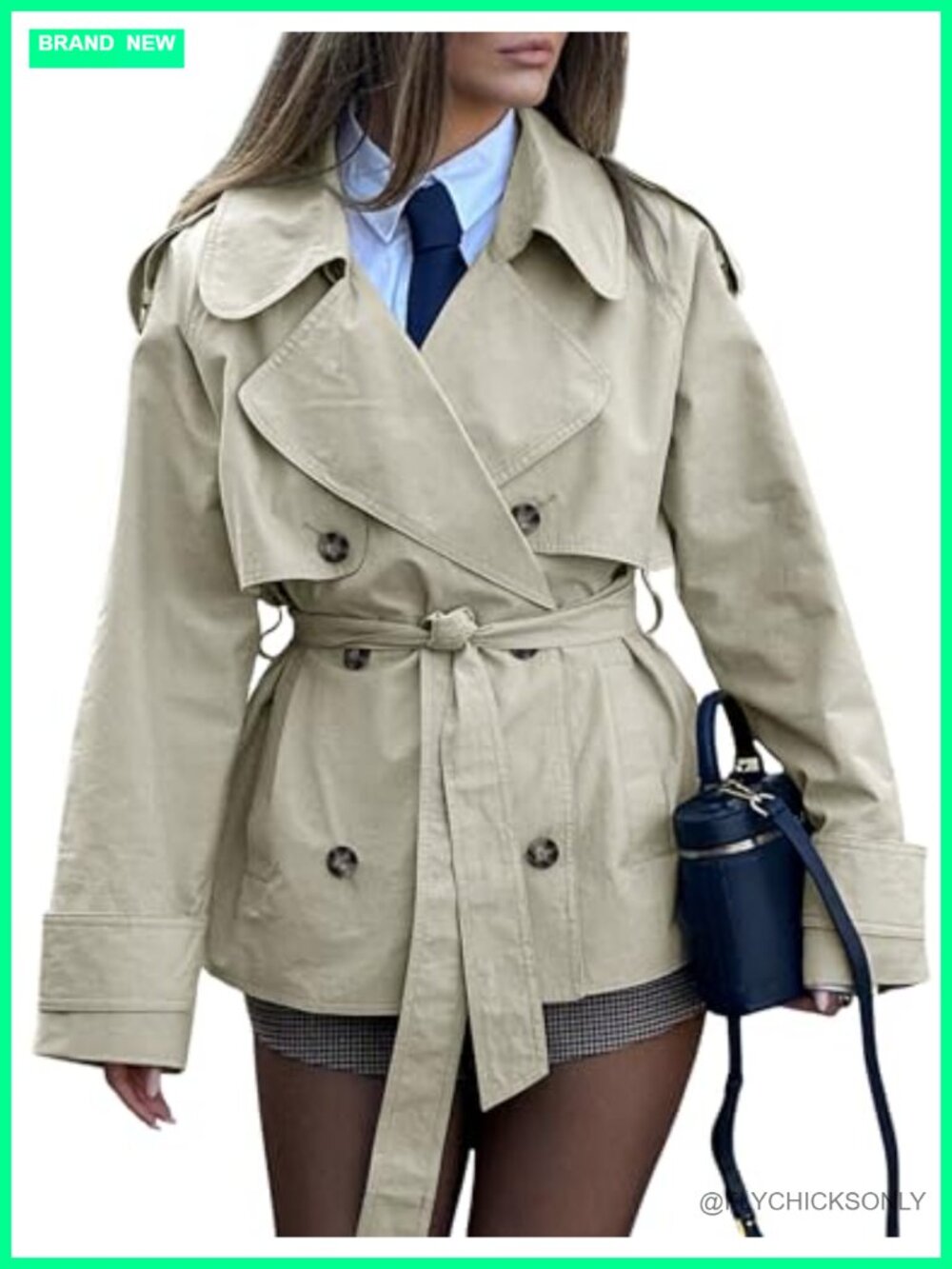 Cropped Trench Coat Double Breasted Belted Cotton Women Fall Jacket